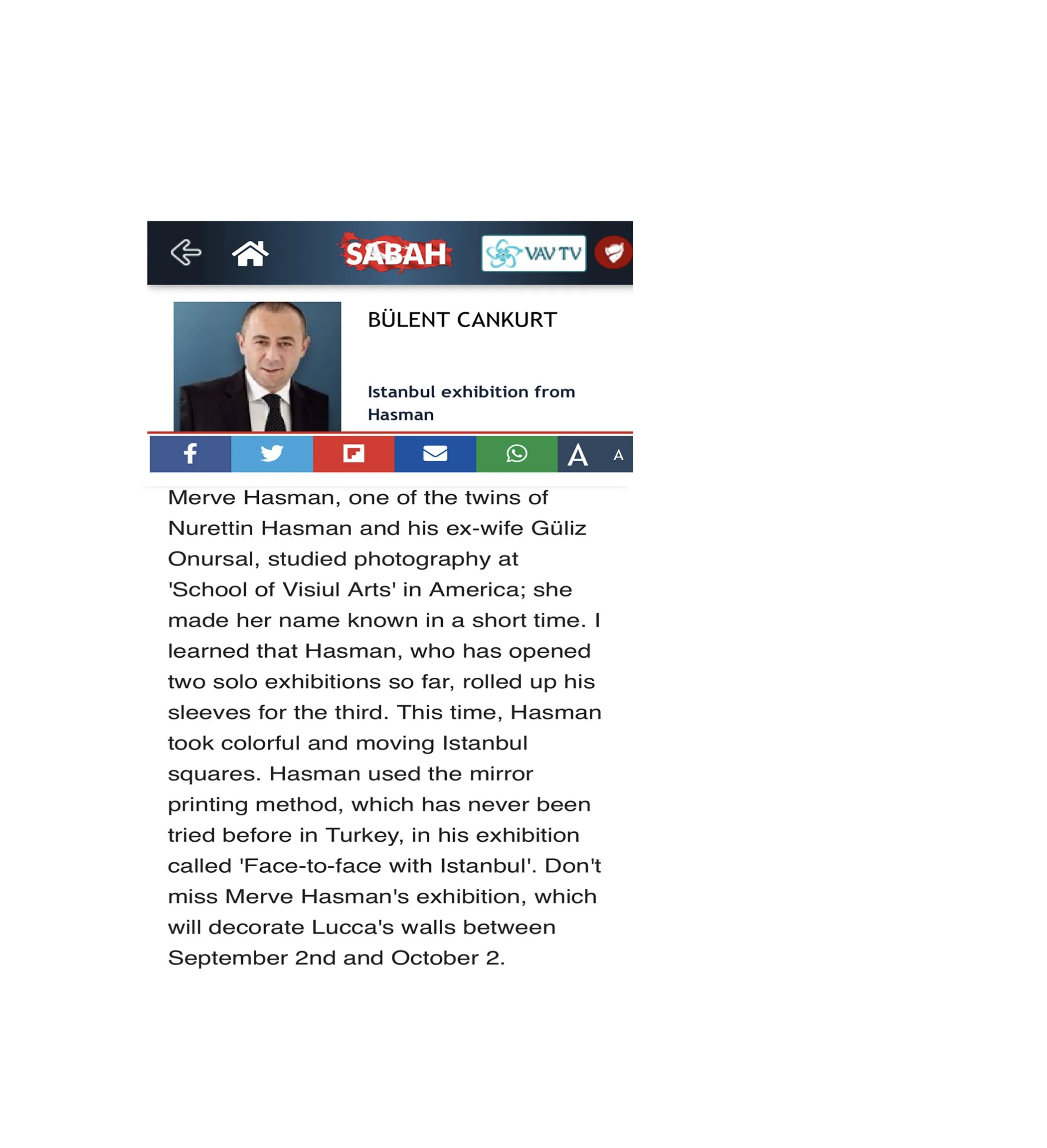 ''Face to Face with Istanbul'' - Sabah Newspaper - December 2010