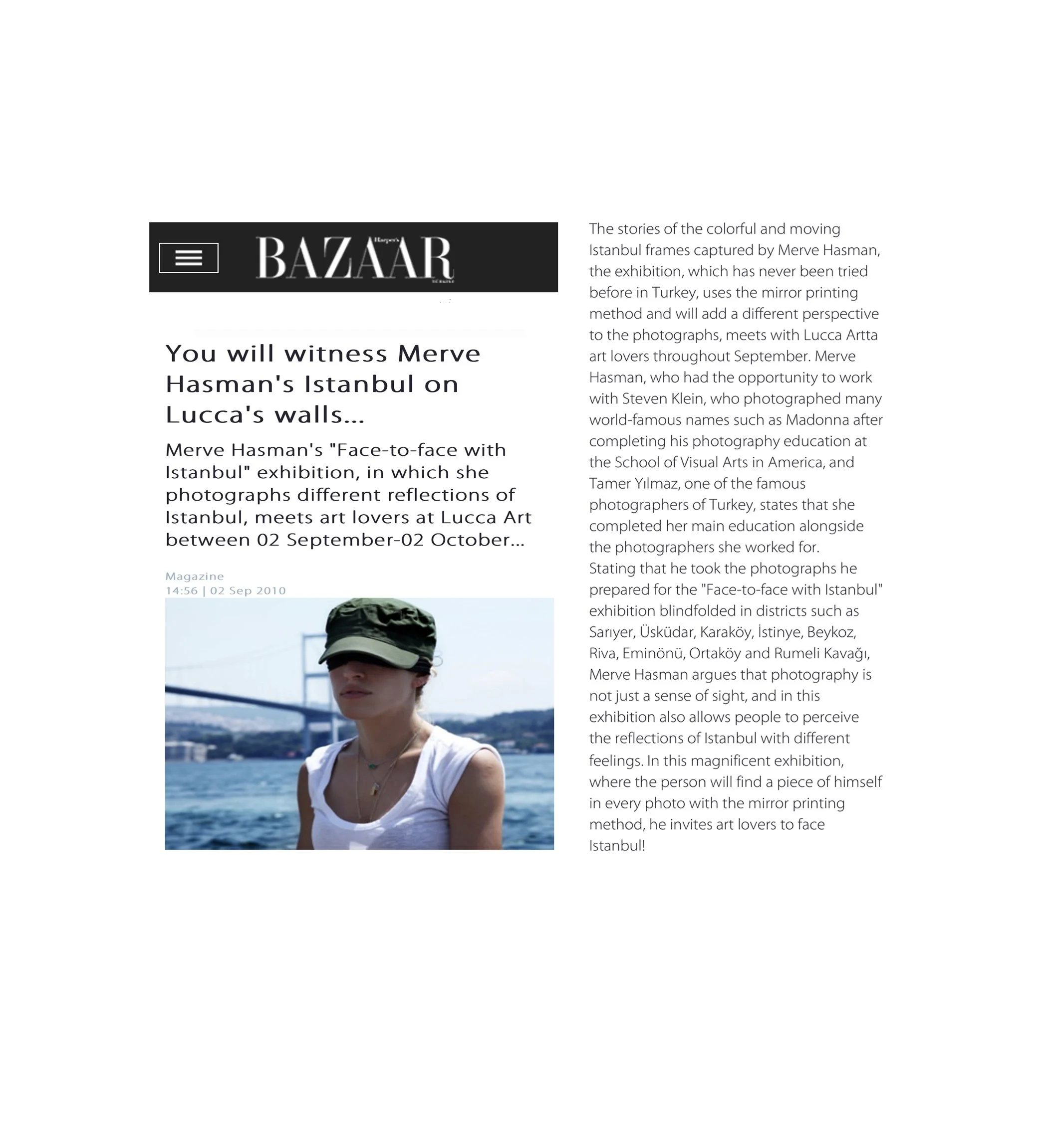 ''Face to face with Istanbul'' Exhibition - Harper's Bazaar Turkey - Decemeber 2010