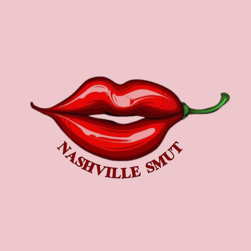 A graphic of a red chili pepper with lips shaped like the chili, and the words 'Nashville Smut' underneath.