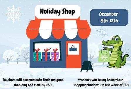 ❄🎁☃ The Holiday season is upon us!

Our school will be running an exciting, kid-centered holiday shop. Students will learn how to budget and spend wisely while having the opportunity to choose affordable, quality gifts for family and friends! Classe