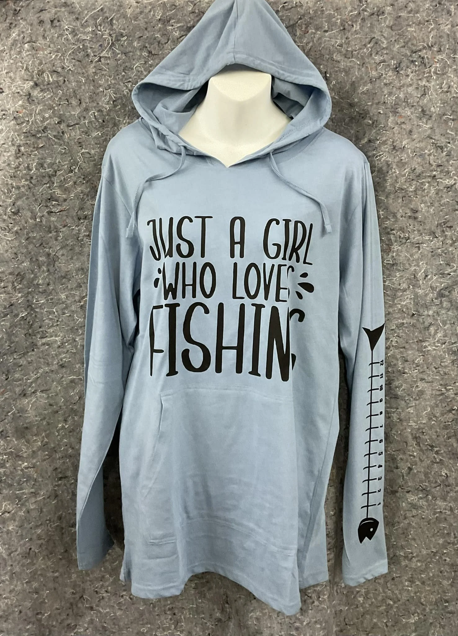 Light weight long sleeve hooded shirt "Just A Girl Who Loves Fishing"