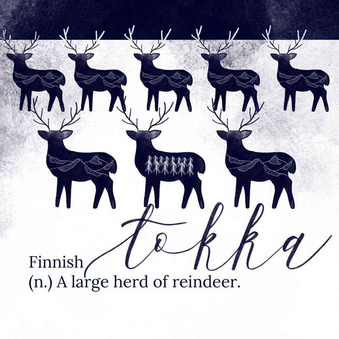 Tokka: a large herd of reindeer in Finnish. This word was actually supposed to be published yesterday but you get it today 😉 When drawing it, I had some lovely winter vibes going on. 82/100.
.
.
.
.
.
#The100DayProject #100daysofweirdwonderfulwords 