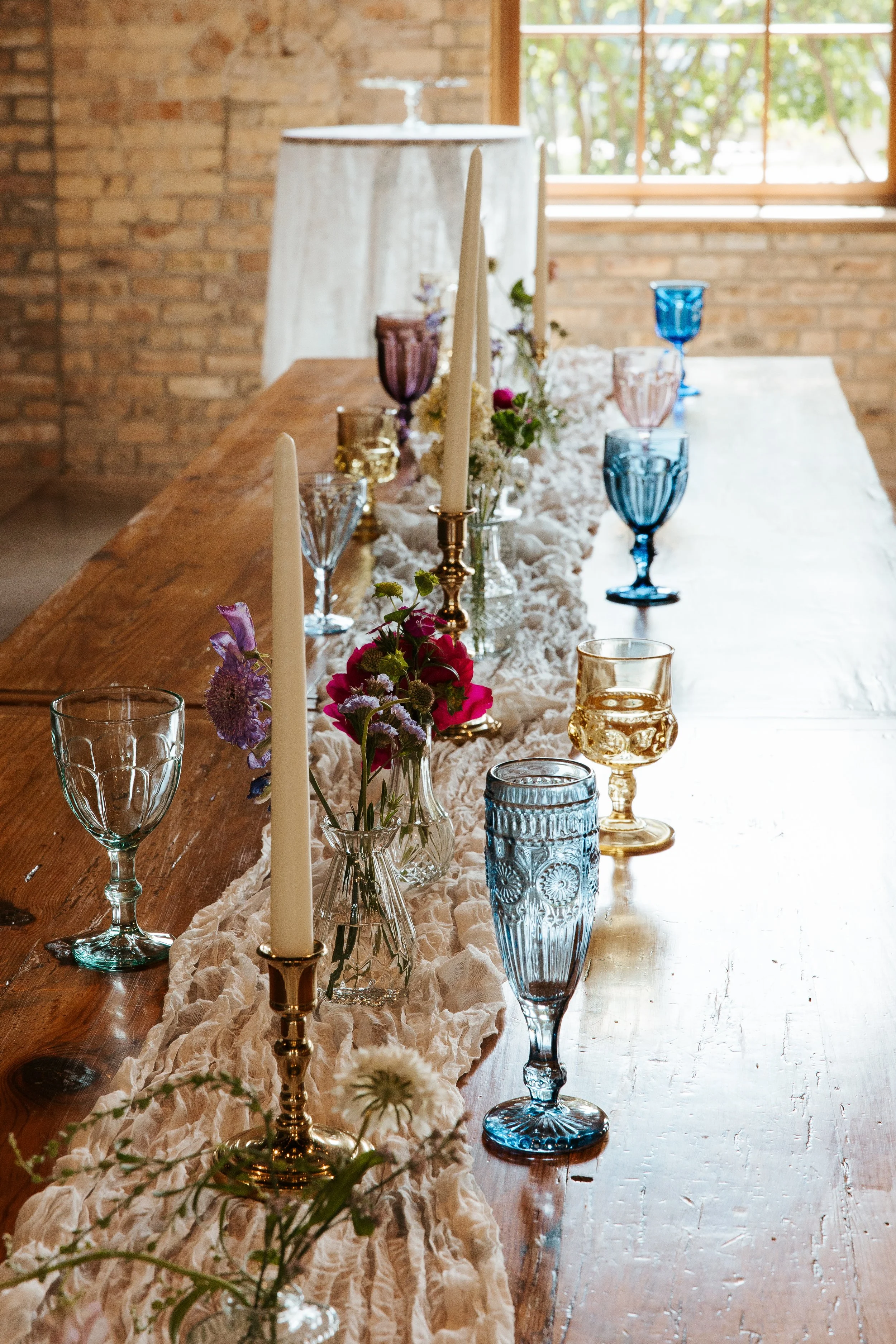 Bud vases and colored glassware