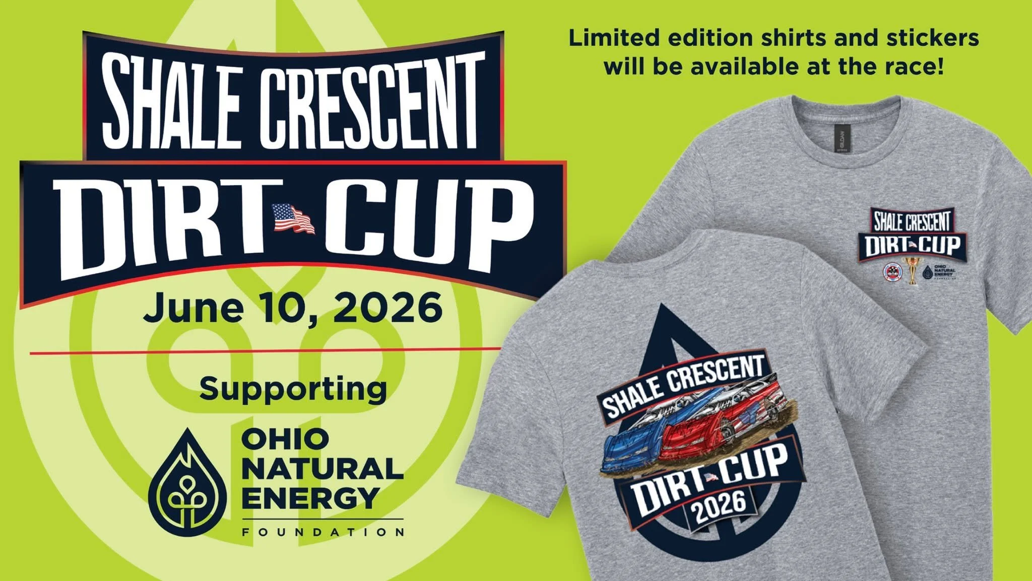 We are ONE WEEK out from the inaugural Shale Crescent Dirt Cup at the @muskingum.county.speedway! 

There will be exclusive race day merch, available for a donation to the Ohio Natural Energy Foundation. All proceeds will support the Foundation's sch