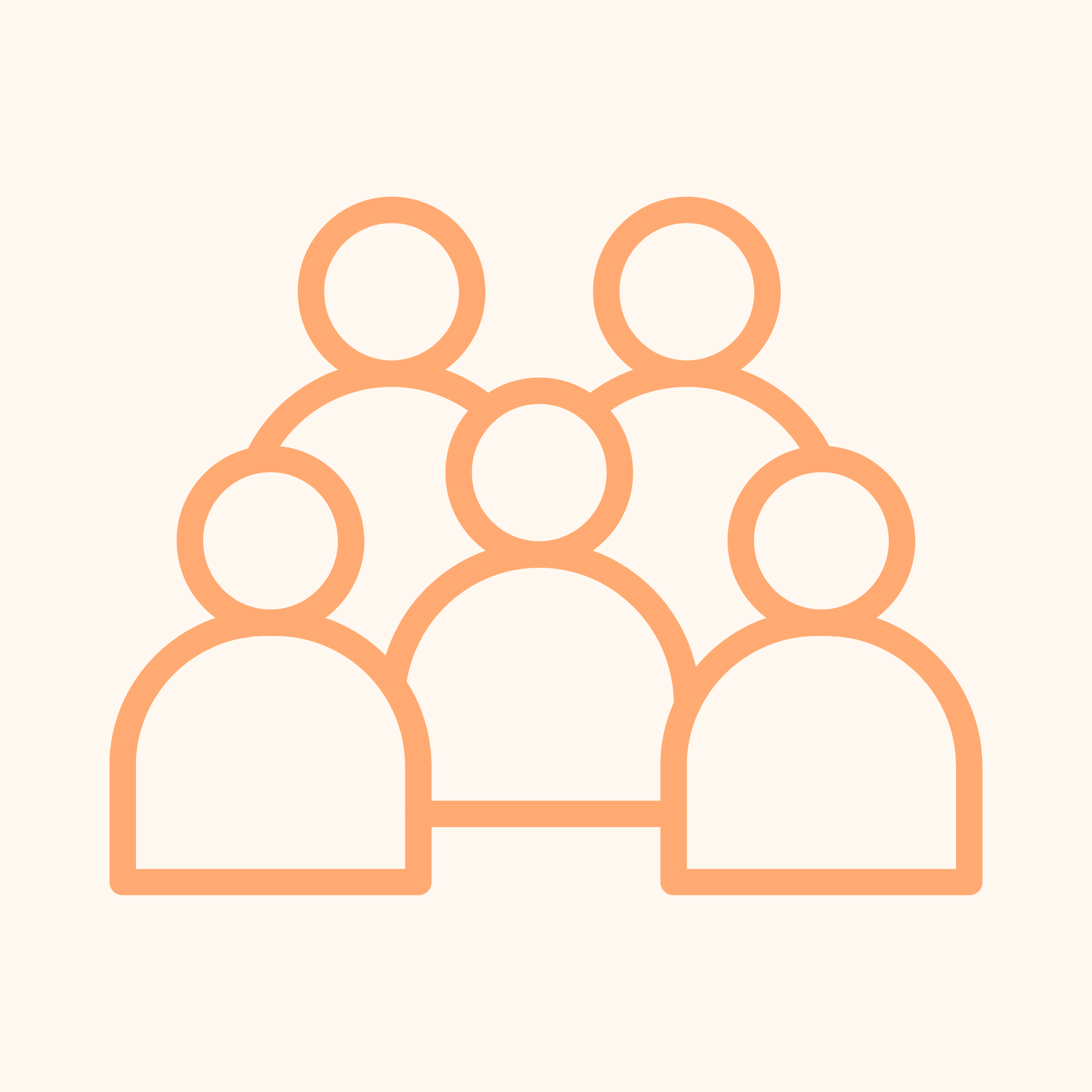 An audience of five outlined people sits facing you