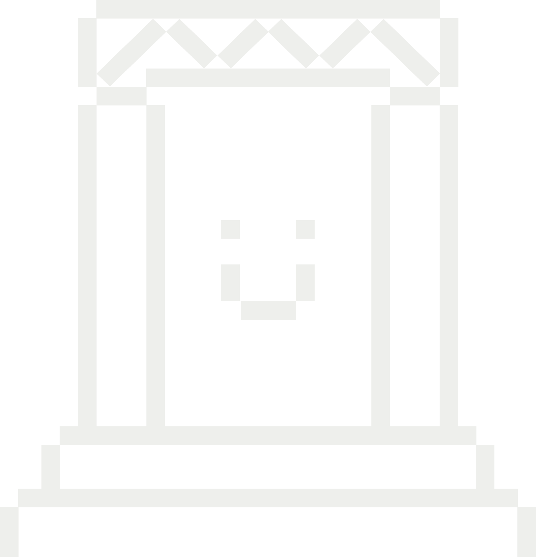 Pixelated black and white image of a lion's face within a square border, with symmetrical patterns around it.