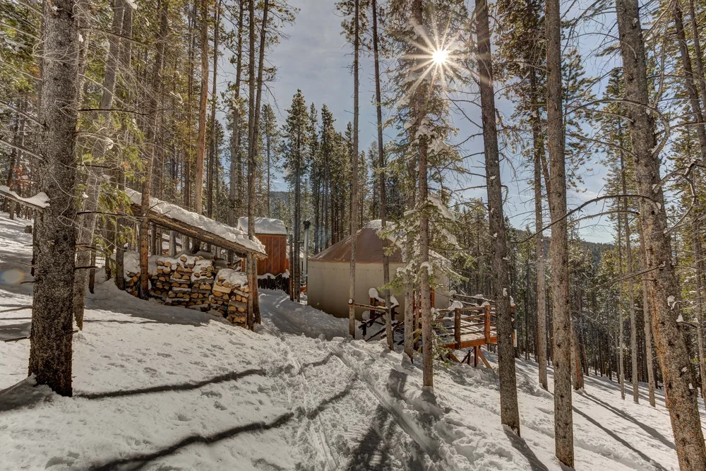 Yurts nestled on slopes