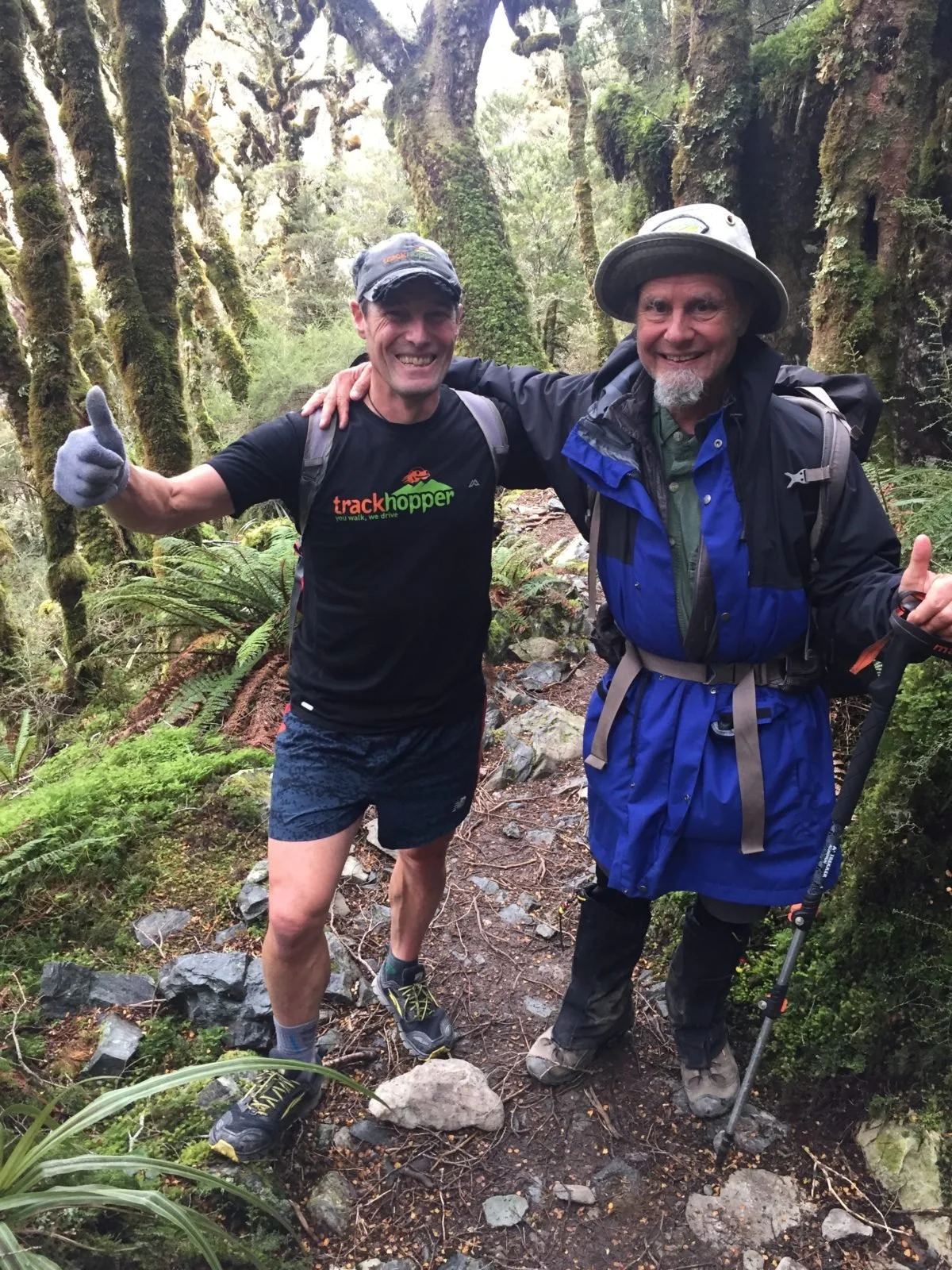 Track Hopper, talking on trail