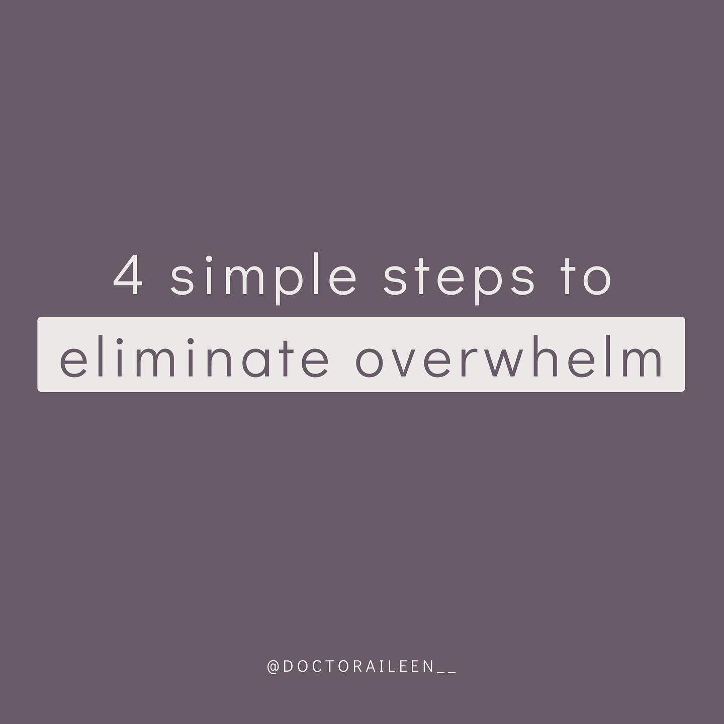4 simple steps to eliminate overwhelm⁠⁠
⁠⁠
When&rsquo;s the last time you had far too much on, couldn&rsquo;t focus on anything and couldn&rsquo;t seem to get anything done?⁠⁠
⁠⁠
💥 That&rsquo;s overwhelm 💥⁠⁠
⁠⁠
It&rsquo;s a frenzied state of stress