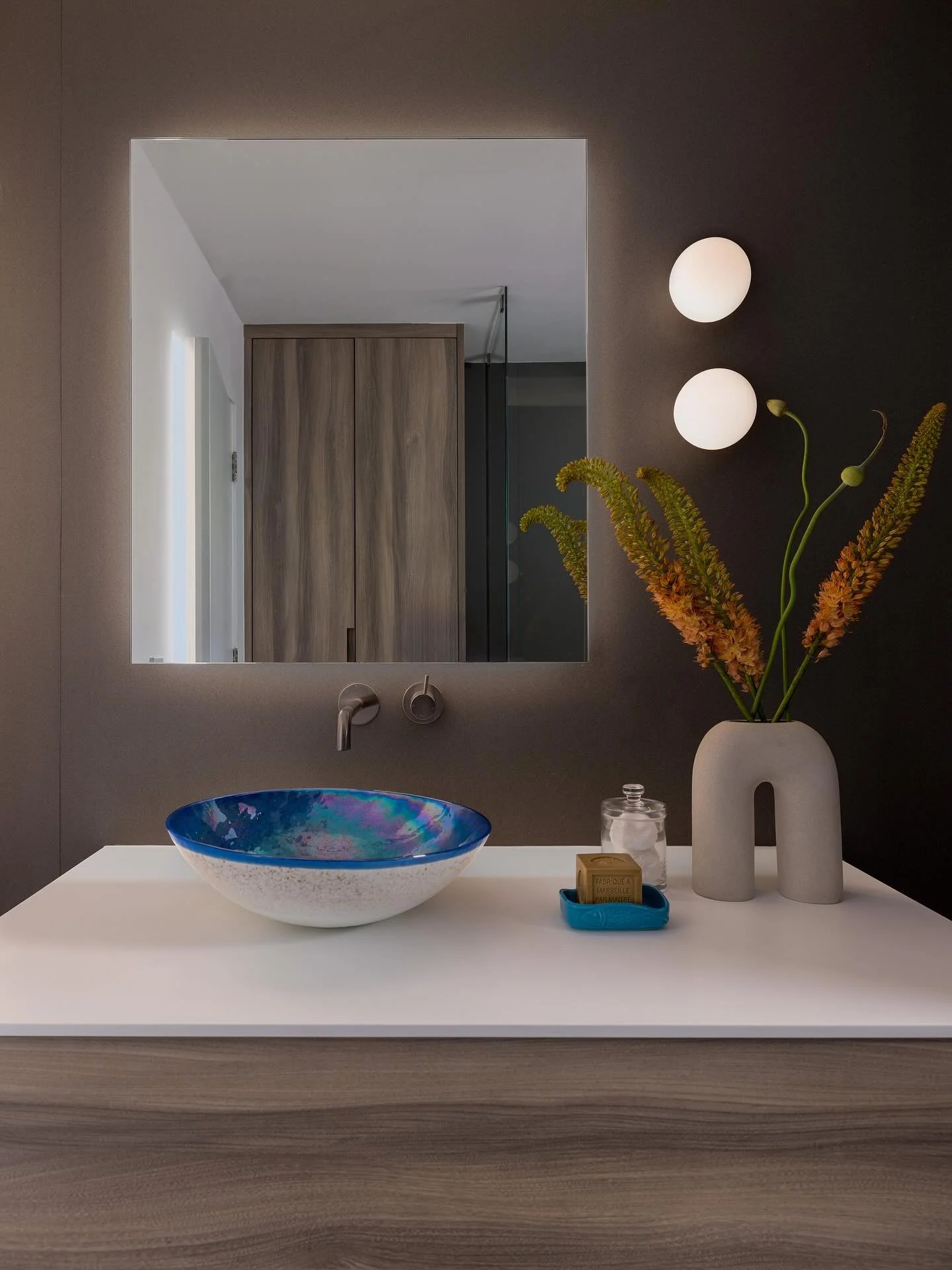 I love when clients&rsquo; children get to make a mark on their own space. In this cutie bathroom my clients&rsquo; daughter picked out her own beautiful Murano glass sink, which immediately gave me mermaid vibes. We paired it with two &lsquo;bubble&