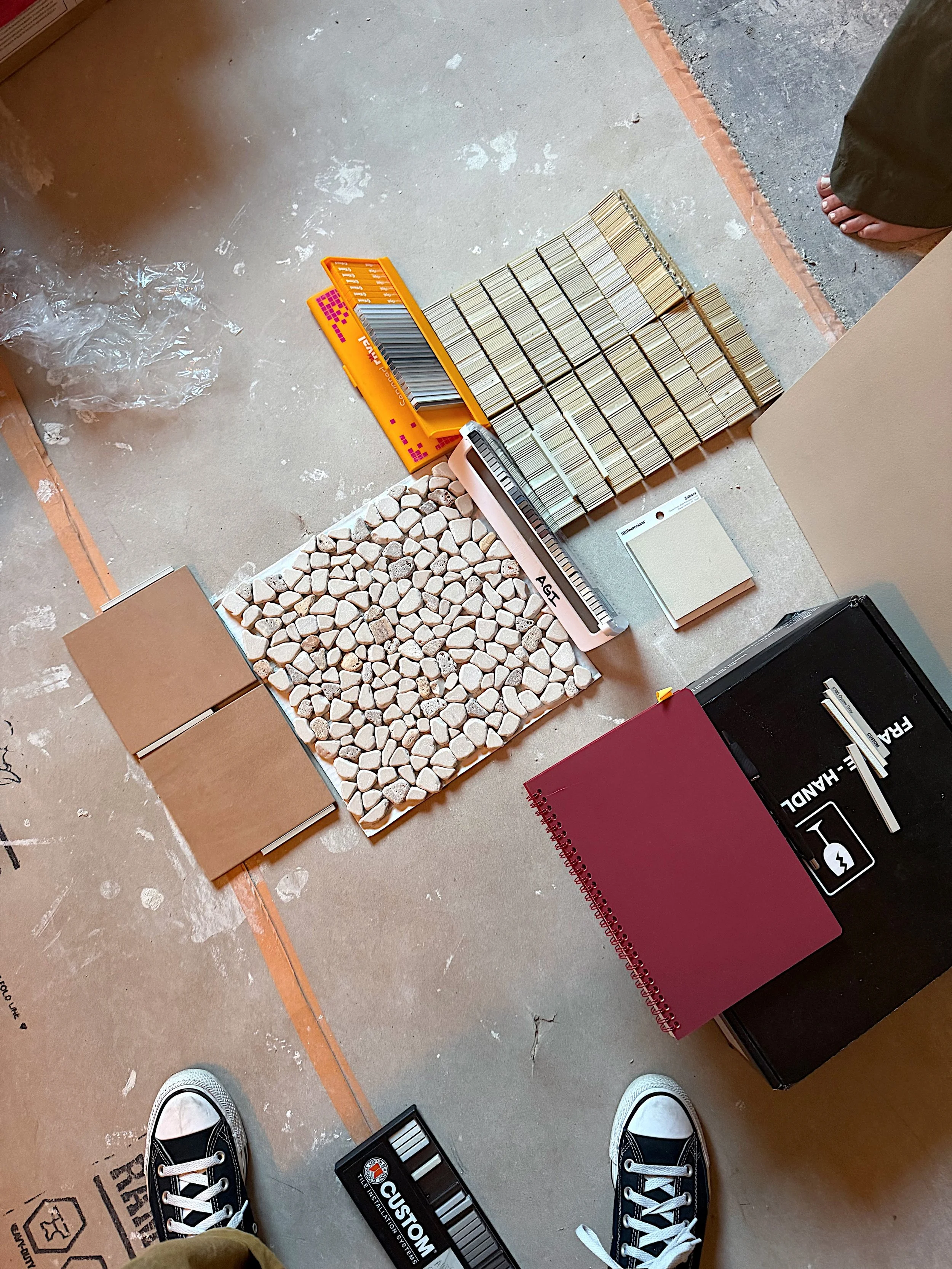 Tile time! Finalizing tile and grout decisions on a super fun primary bath renovation in Carlsbad. This one is going to be all sorts of warm, organic and vintage vibes.