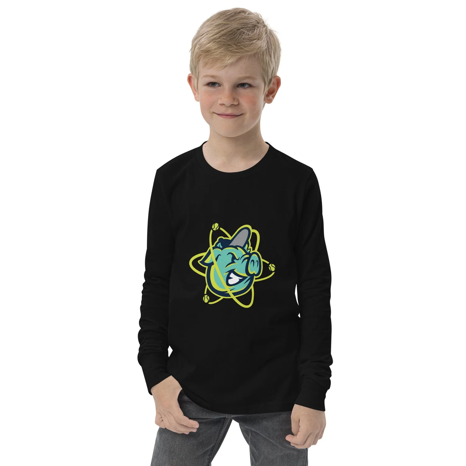 Kids Long Sleeve T-Shirt Atomic Pork Chops Pig Logo — Kane County 