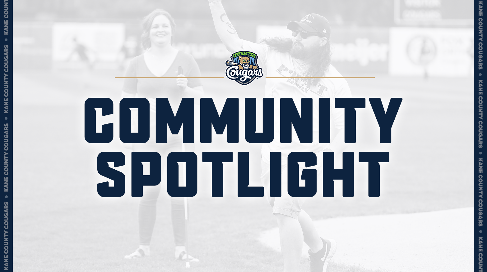 "Community Spotlight" graphic featuring Kane County Cougars logo and photos of people on a baseball field.