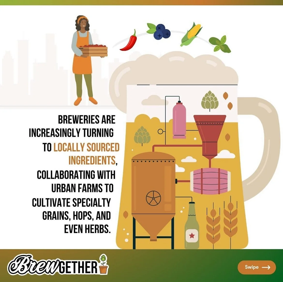 🌿🍺DID YOU KNOW🍺🌿 Breweries are increasingly turning to locally sourced ingredients and collaborating with urban farms to cultivate specialty ingredients.

#BrewGether #craftbeerxcommunity