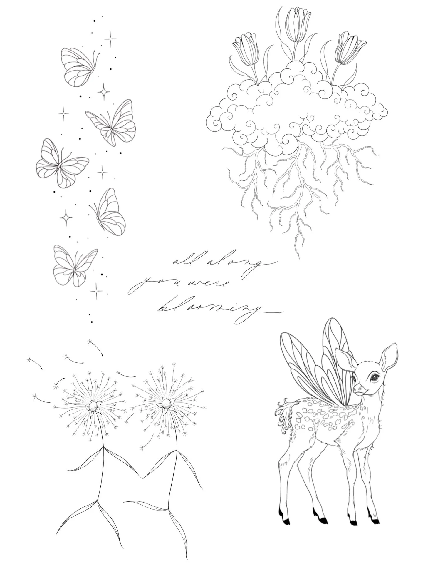 FLASH DAY 4/25 10AM -3PM

Swipe for prices 🧚🏼&zwj;♀️ >>> 

ALL DESIGNS COME WITH SHADING (these are just the stencils) 

EDIT: I feel like I made the minimum size for the butterflies and the deer a little more than what I was picturing, so