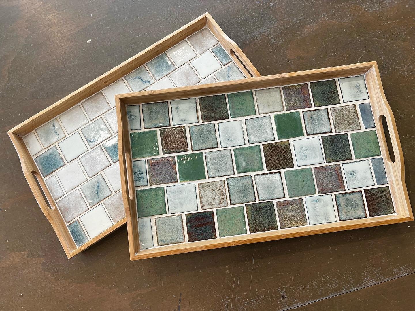 Handmade Tile trays back in the shop!  Available in a variety of custom glaze combinations.  #tray