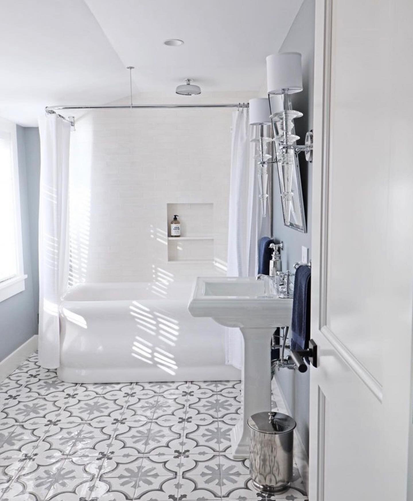 Custom handmade patterned tiles for this beautiful Lyme Connecticut bathroom