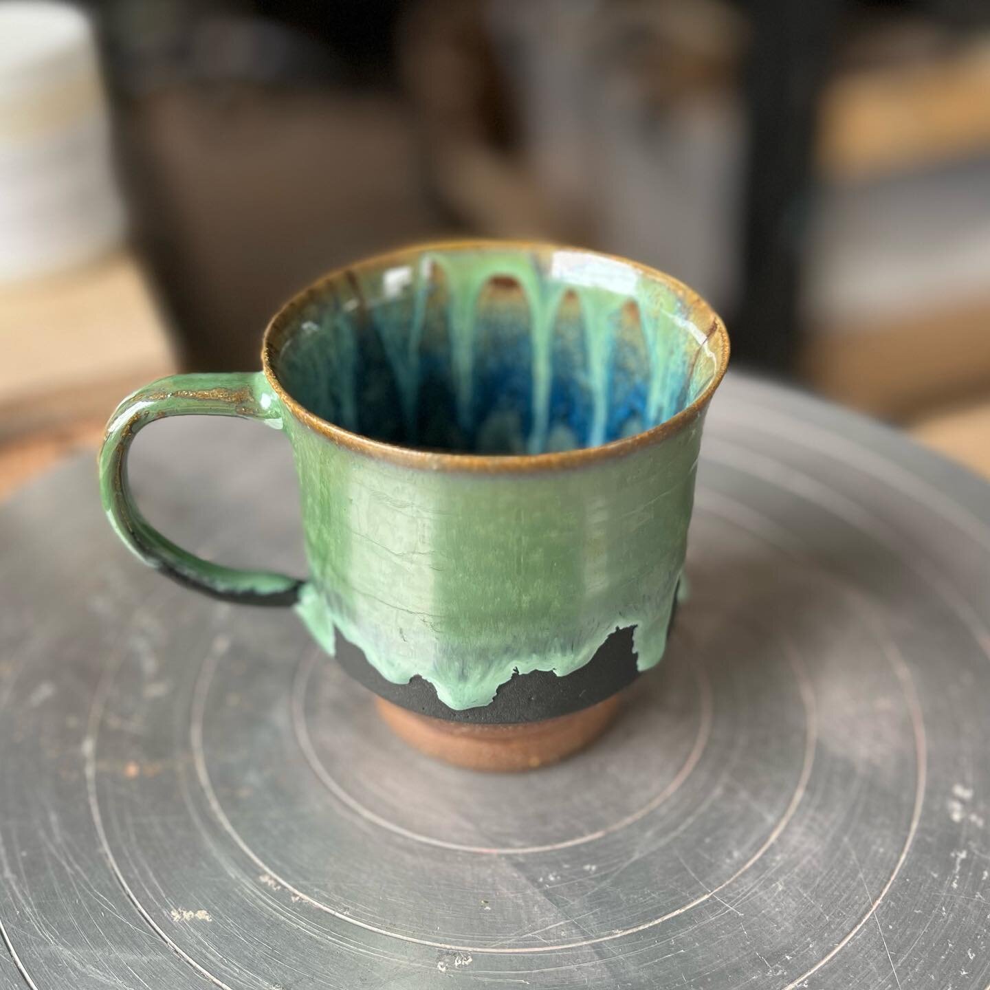 I tried a variation on an old glaze the the results are pretty striking. What do y&rsquo;all think?
.
.
.
#favoritemug 
#homepotterystudio 
#wheelthrownpottery