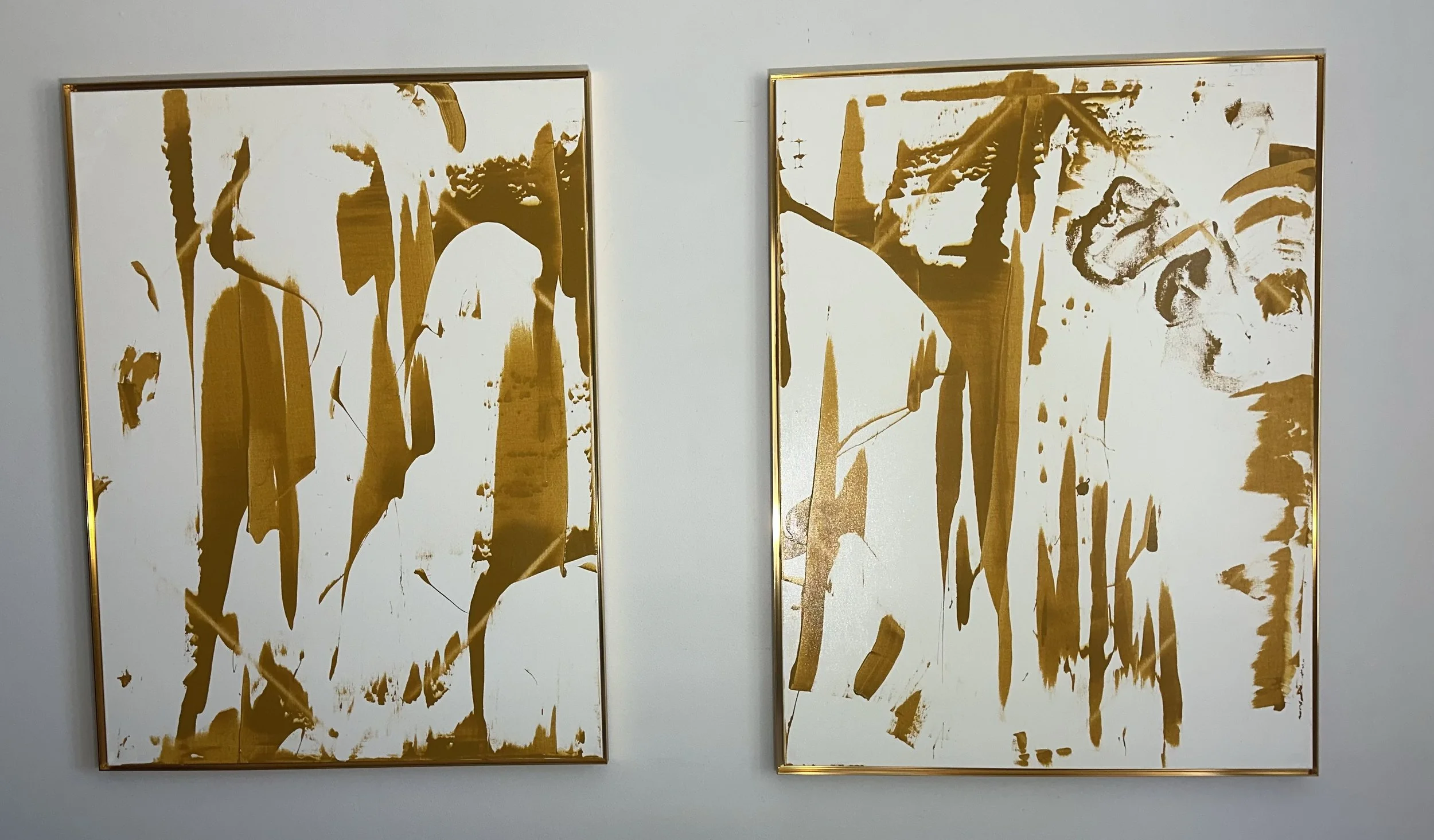 "Chasing Ochre," 2026, Acrylic on prepared canvas, Two panels, each 48” x 36” 