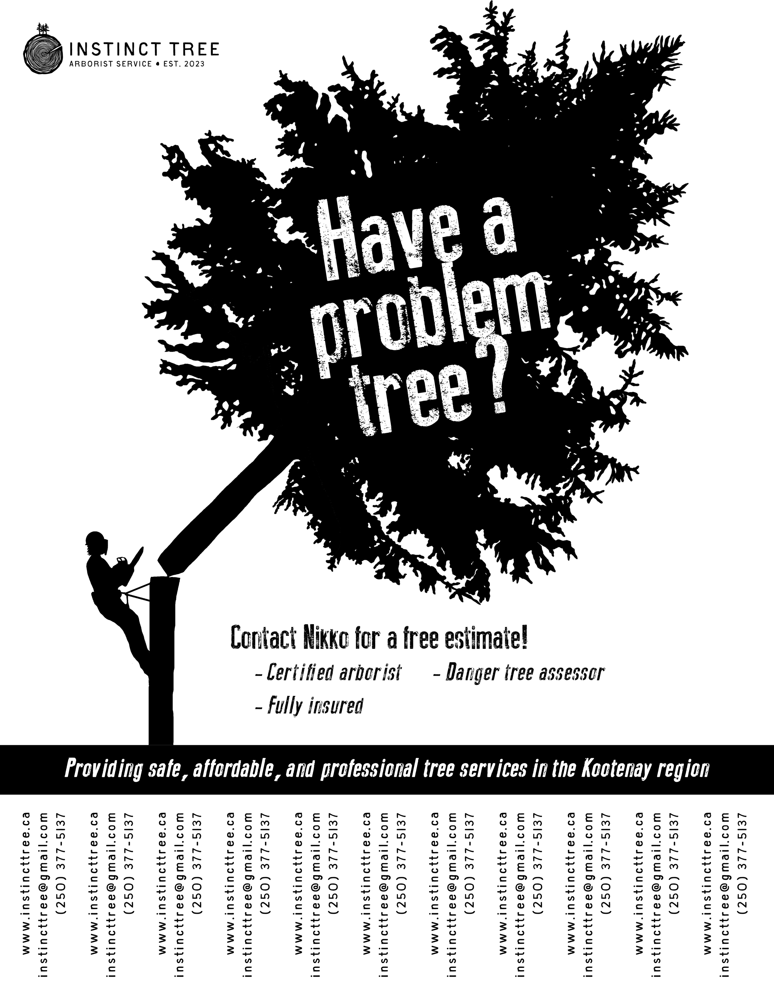 Local advertisement for Instinct Tree - Hand-drawn tree + guy
