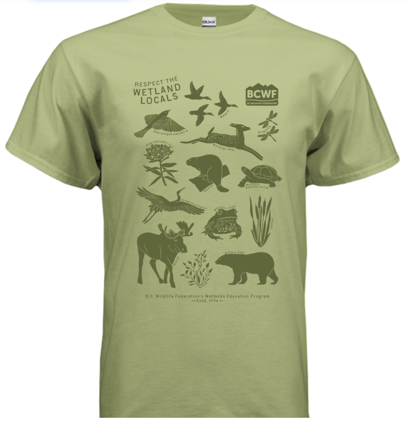 Hand-drawn t-shirt for BCWF Wetlands Education Program, 2026