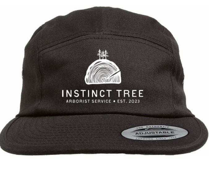Hand-drawn logo printed on hat for Instinct Tree Arborist Service