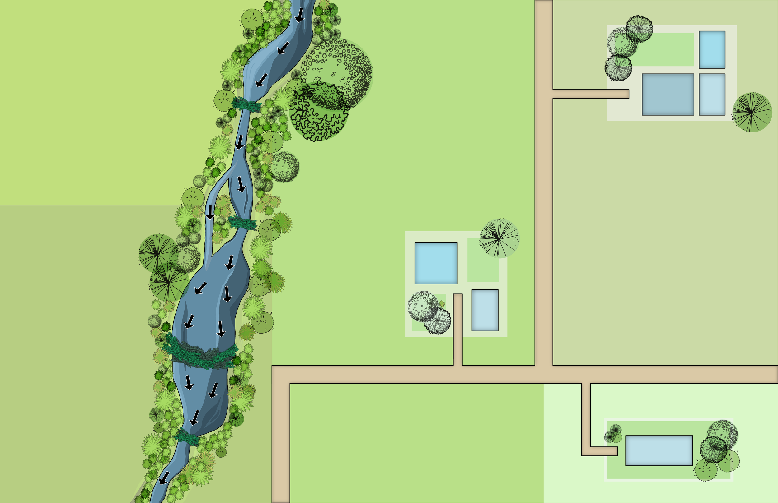 Pre- and Post-Restoration illustration for B.C. Wildlife Federation [click to see all illustrations with call-outs]