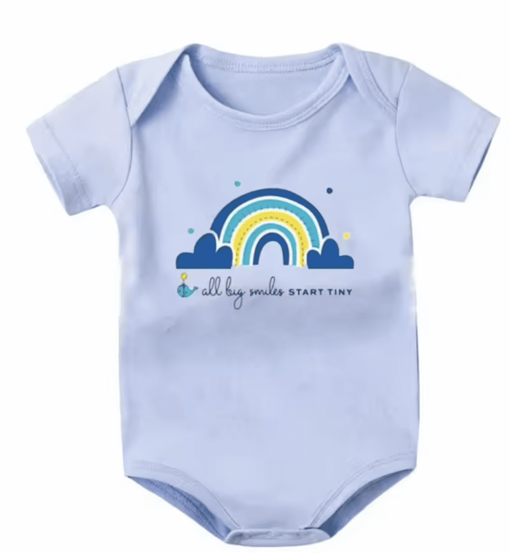"All Big Smiles Start Tiny” Blue Onesies