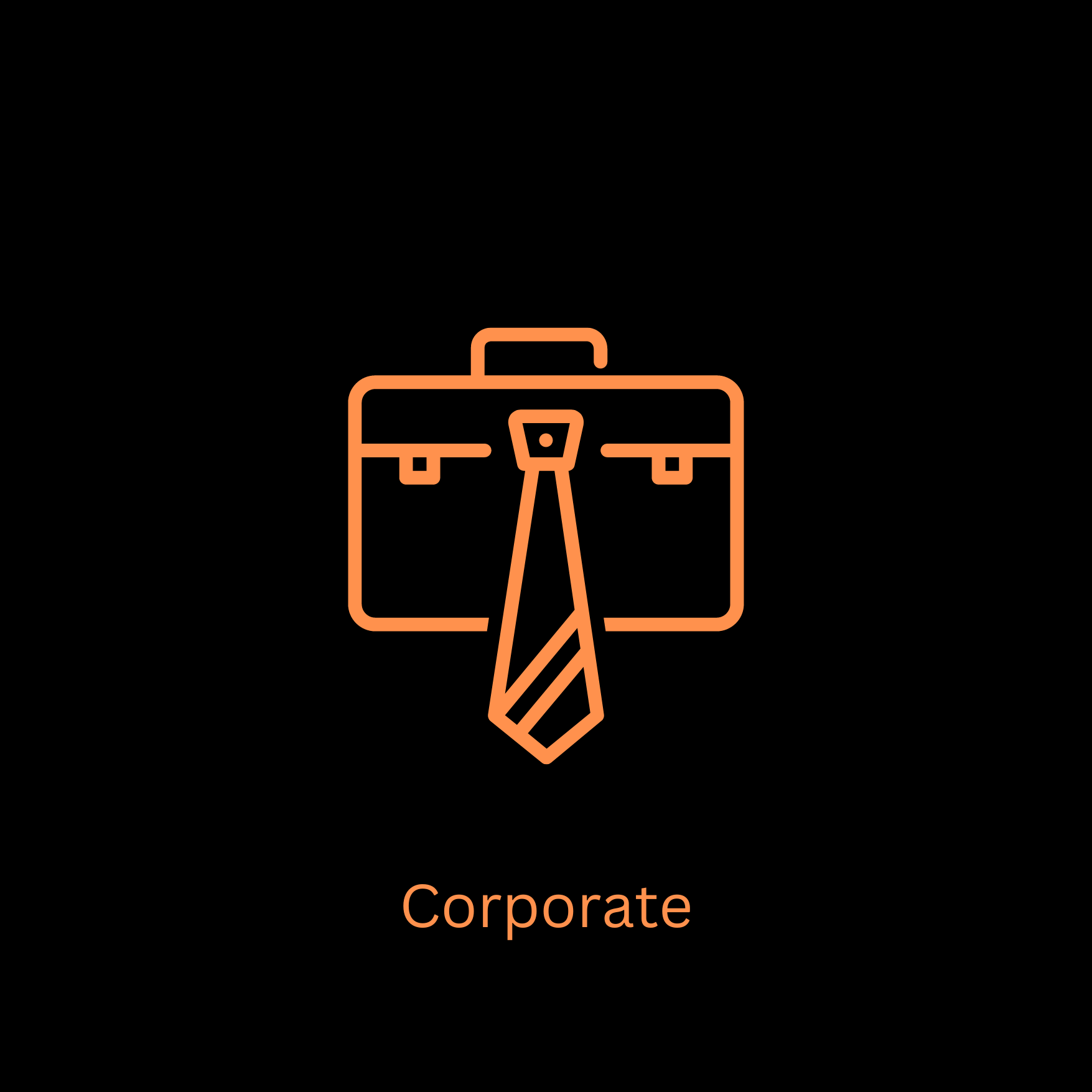 Line art illustration of a briefcase and necktie with the word 'Corporate' beneath, representing business or professional setting.