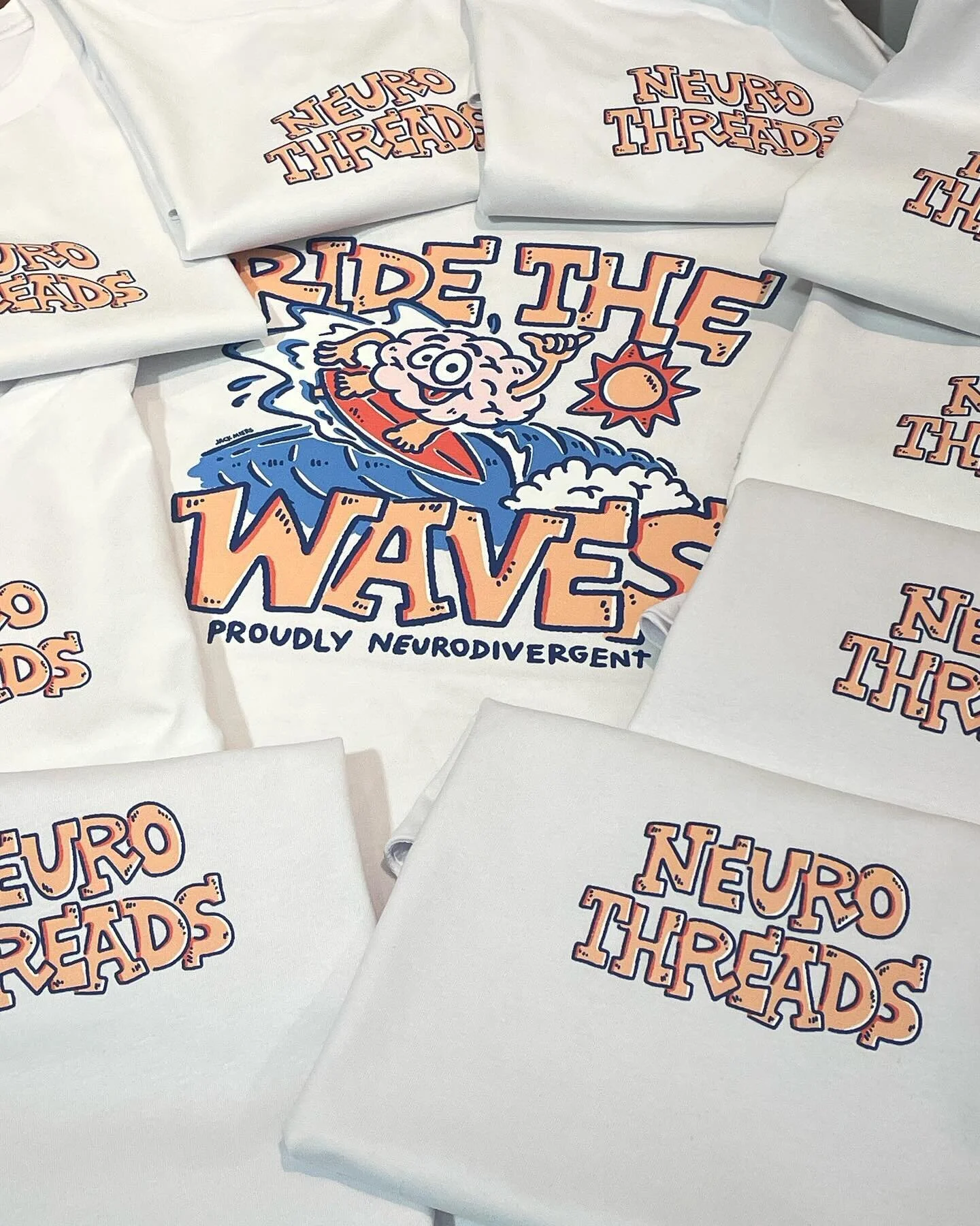 Awesome prints on As Staple tees. Ride the wave. #neurodivergent #autismaustralia #ascolour #dtfprinting #screenprinting #teeshirts #merch #morningtonpeninsulabusiness