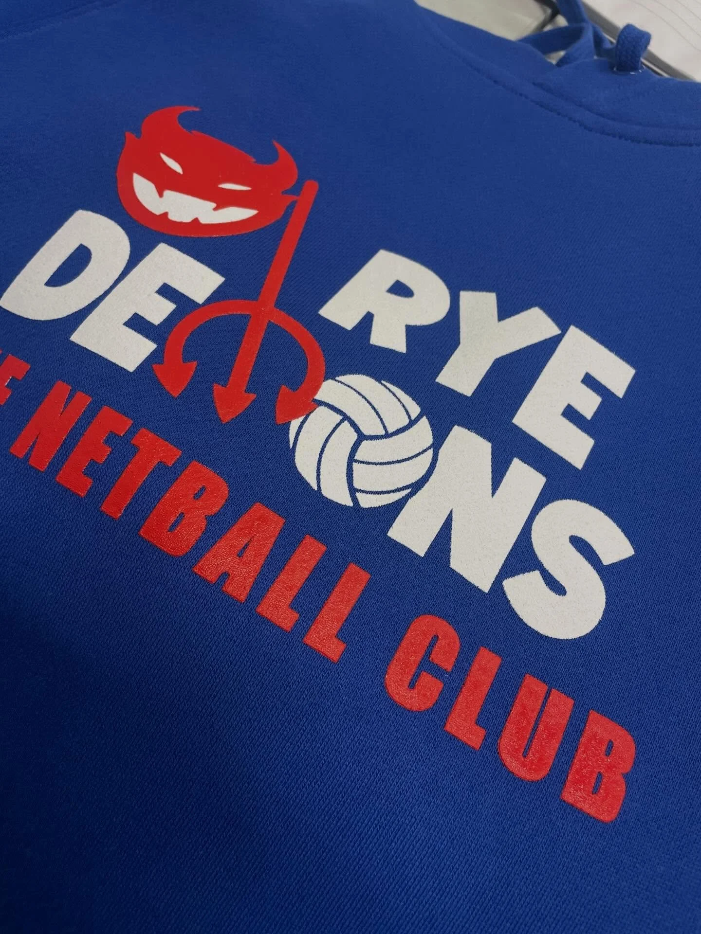 Two colour screen print for Rye Demons Netball. Love printing for local clubs and business!