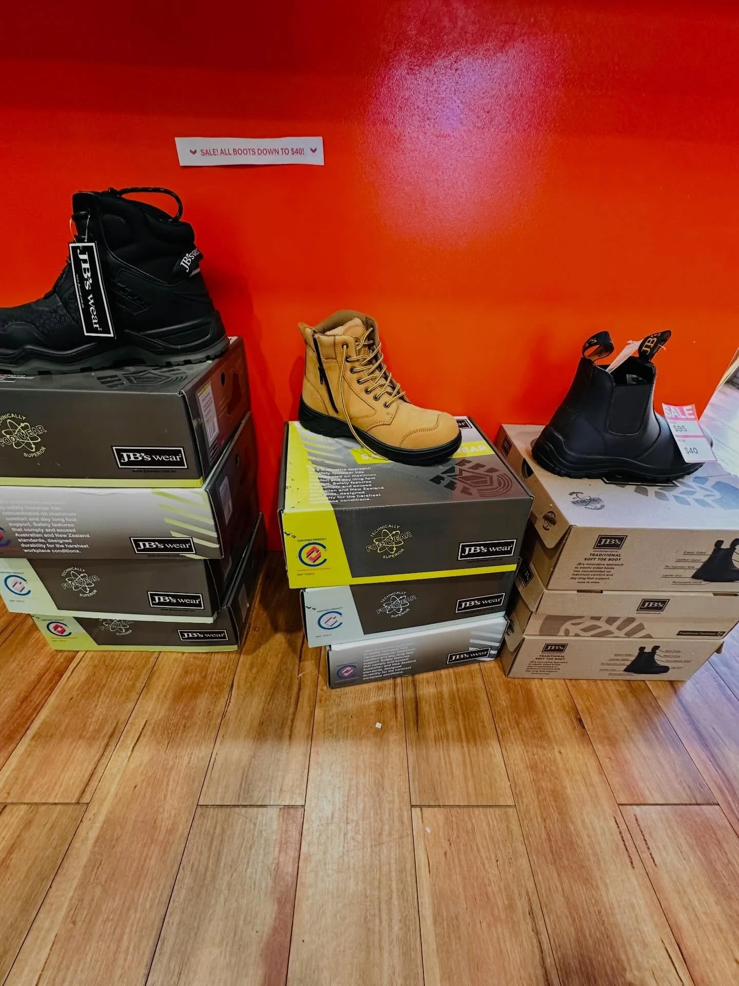 All Boots Must Be Cleared!! All work boots down to $40 at Advanced Promotional Clothing in Dromana give us a buzz to see if we have your size 59814577!