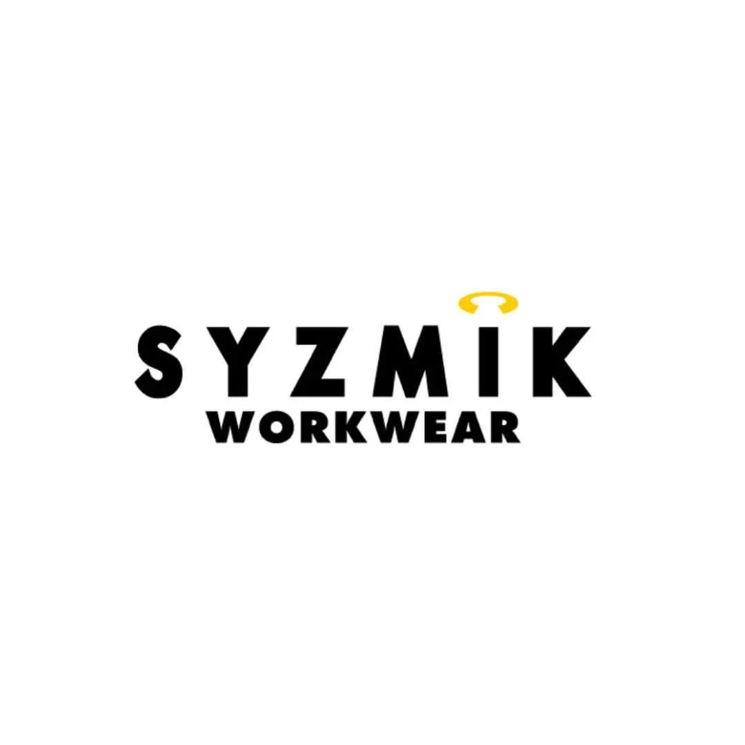Logo for SYZMIK Workwear with a yellow halo above the letter I.