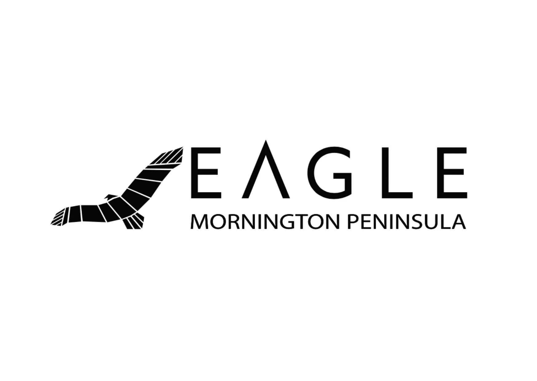 Logo for Eagle Mornington Peninsula, featuring a stylized eagle wing in black and the text 'Eagle Mornington Peninsula' in black on a white background.