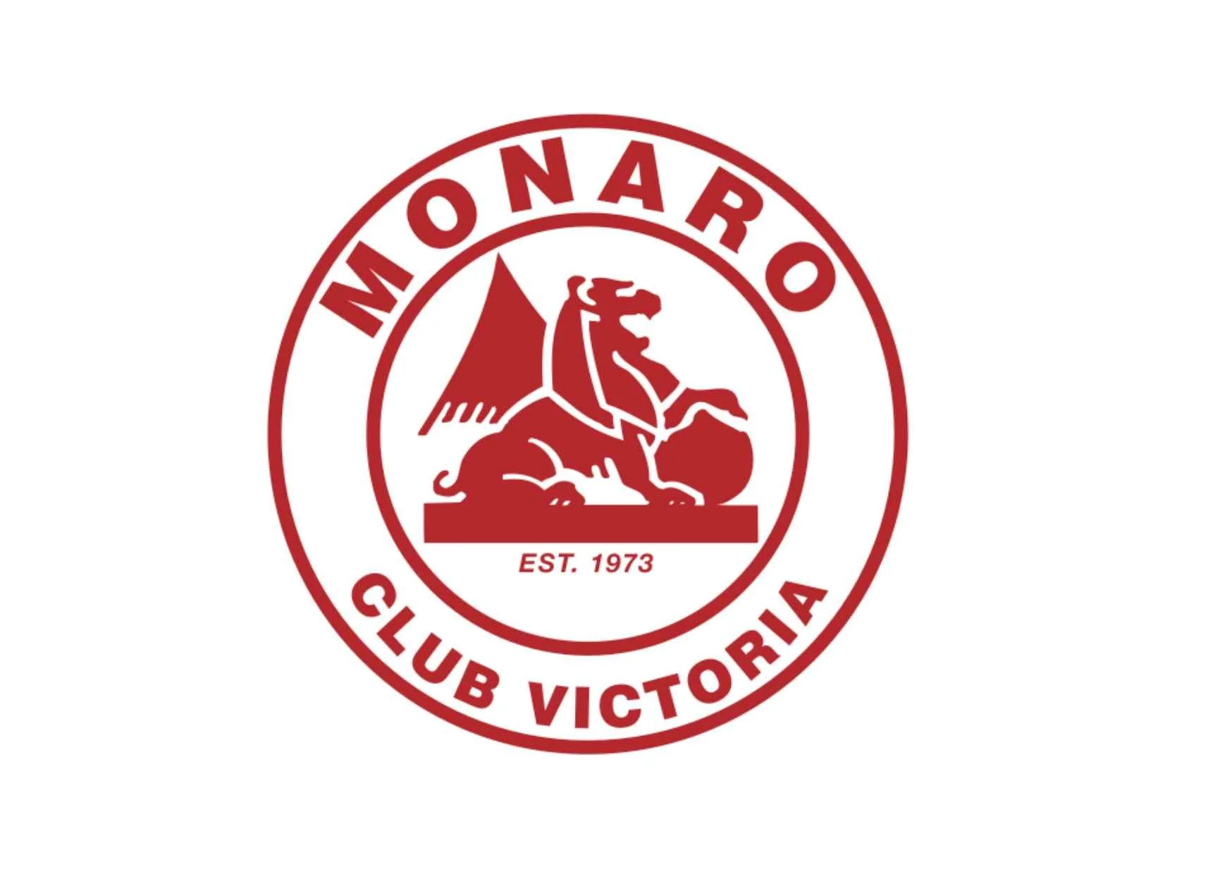 Logo of Monaro Club Victoria featuring a red horse with wings, a football, and the text 'Monaro Club Victoria EST 1973'