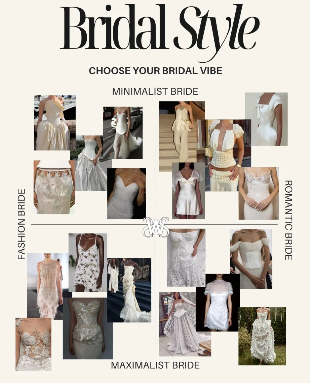 Choose your bridal vibe 💍

Are you a romantic bride with a love for satin and soft details? A fashion bride who&rsquo;s drawn to sculptural silhouettes and modern looks? Maybe you&rsquo;re a minimalist bride that keeps things sleek and effortlessly 