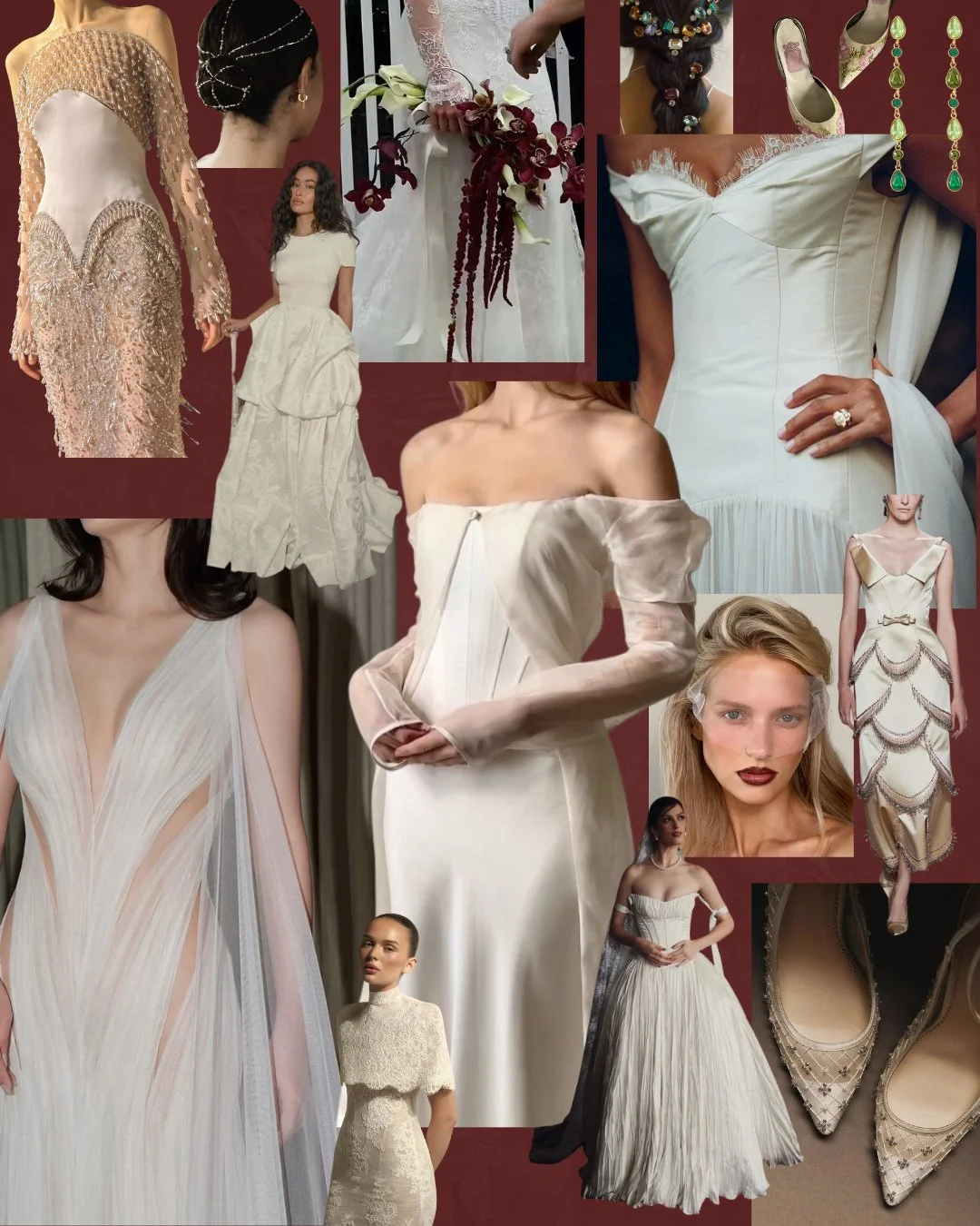 Fall is officially on the mood board 🍂🤍⁠
⁠
Rich textures, warm hues, statement accessories, and layers made for golden-hour photos and candlelit celebrations. We're ready for crisp air and some very well-dressed brides 🍁