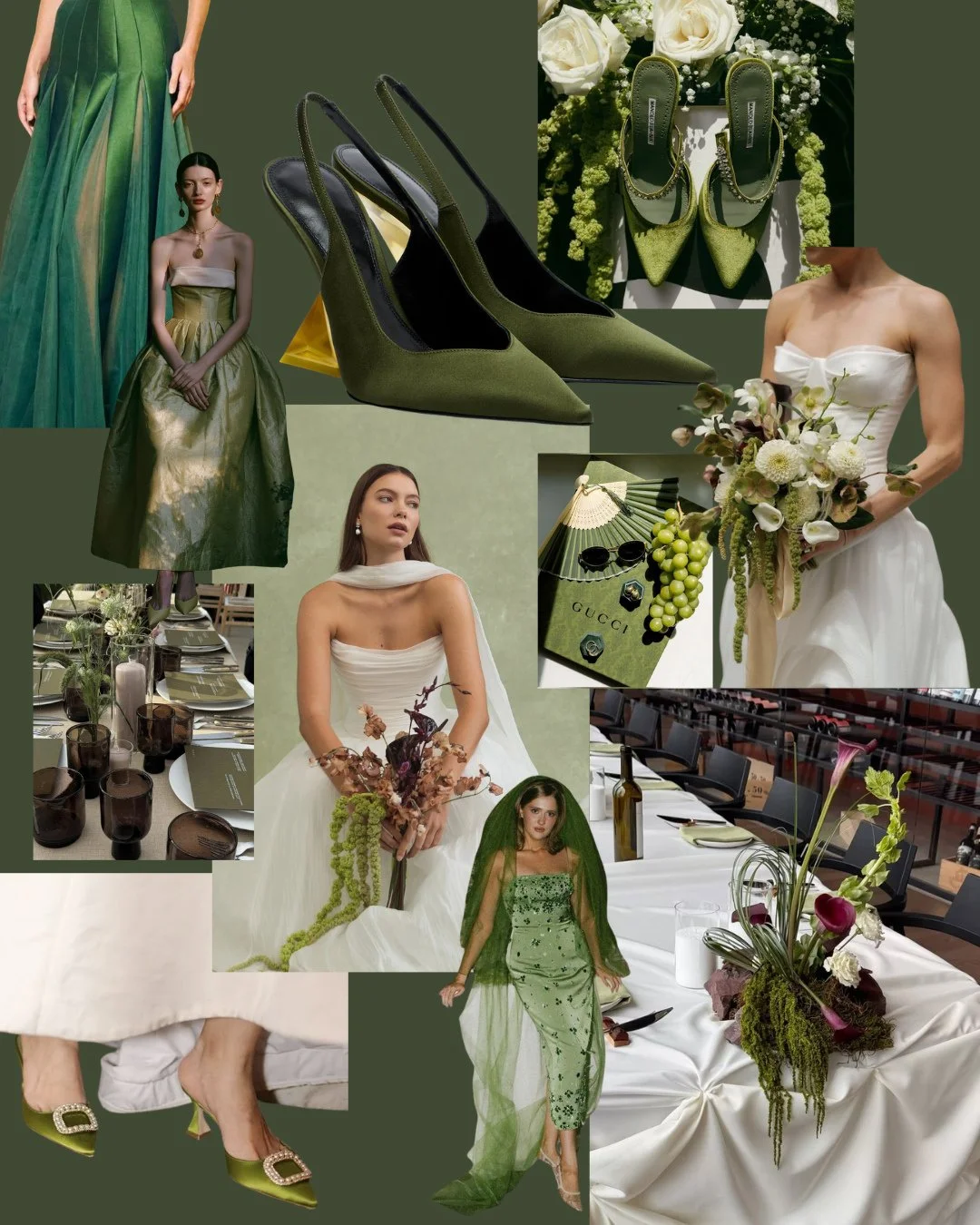 Who said bridal has to be all white? 💋🍂⁠
⁠
Olive, burgundy, navy, terracotta, and plum are making a case for a little color this season. Rich hues, unexpected pairings, and fall tones that deserve a spot on your bridal mood board. Consider this you