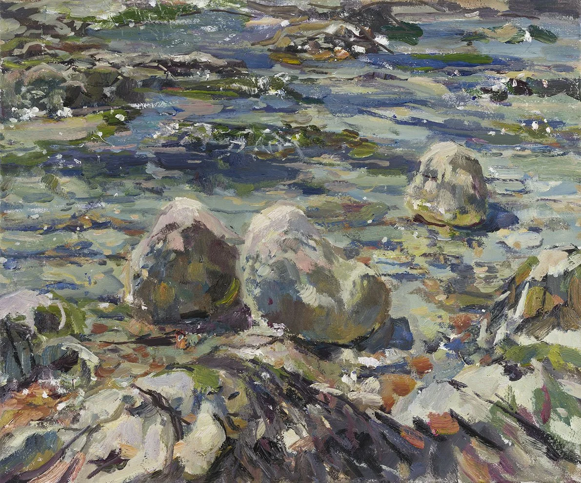 Rockpools in Sparkling Light Spring 1:30 pm - Oil on Canvas 20 x 24"