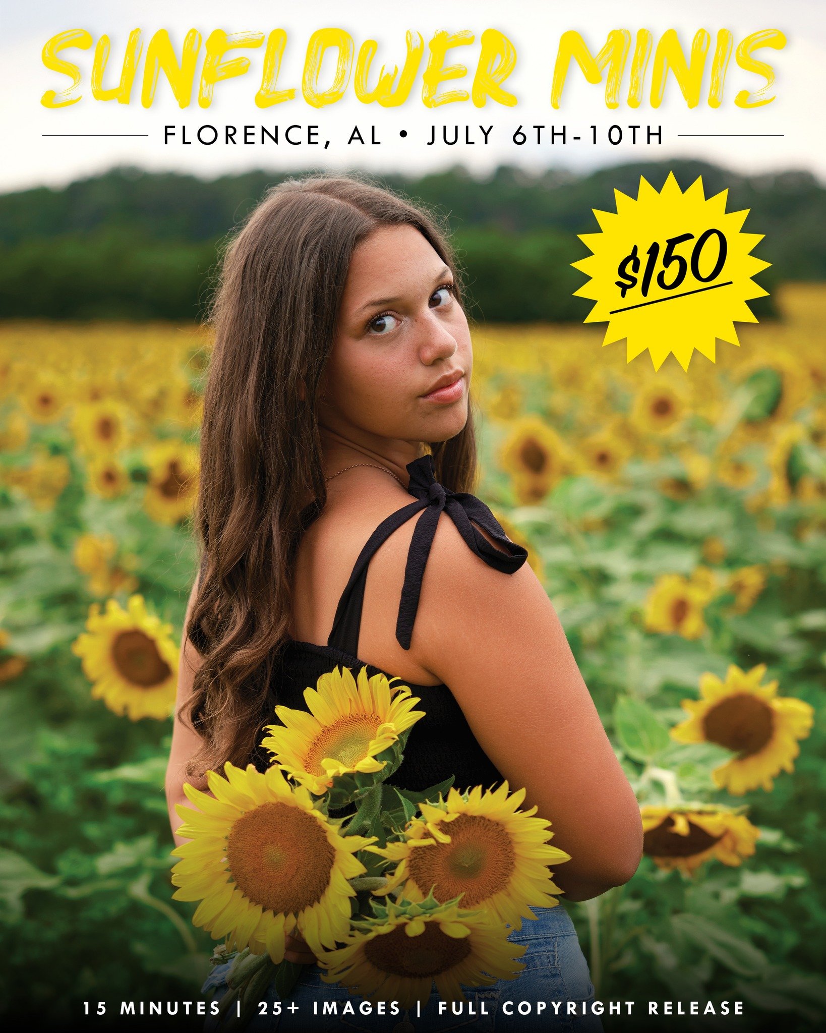 We&rsquo;re excited to announce our first Mini Session of 2025, set in our favorite sunflower field! These sessions will take place July 6th&ndash;10th, with availability between 6:45 PM and 7:45 PM.