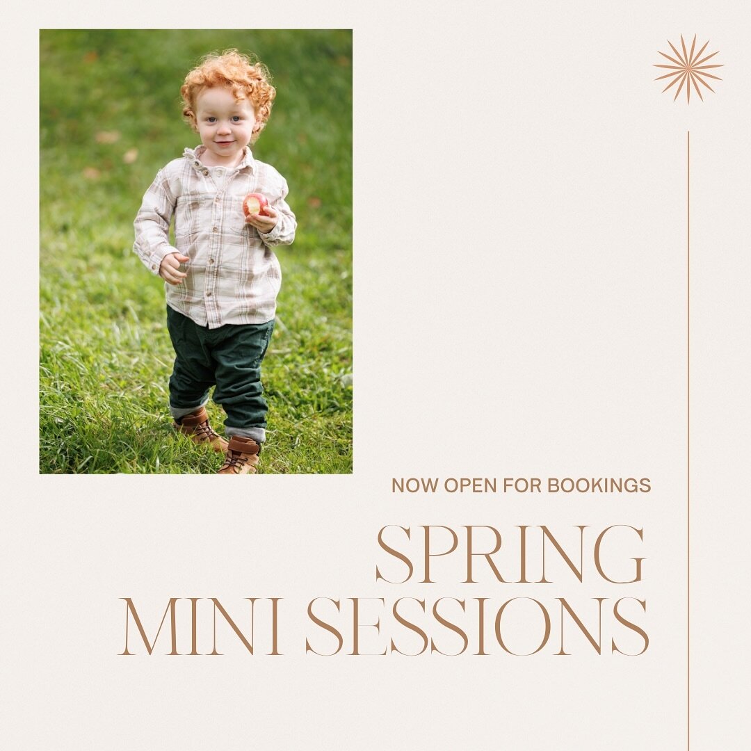 I am so excited to announce my spring Mini Sessions on Saturday May 18, 2024! 

20 Minute sessions 
Online gallery of all finished images
10 Free Downloads

$250 

If you have any questions, or want me to send you more info, leave a comment below.