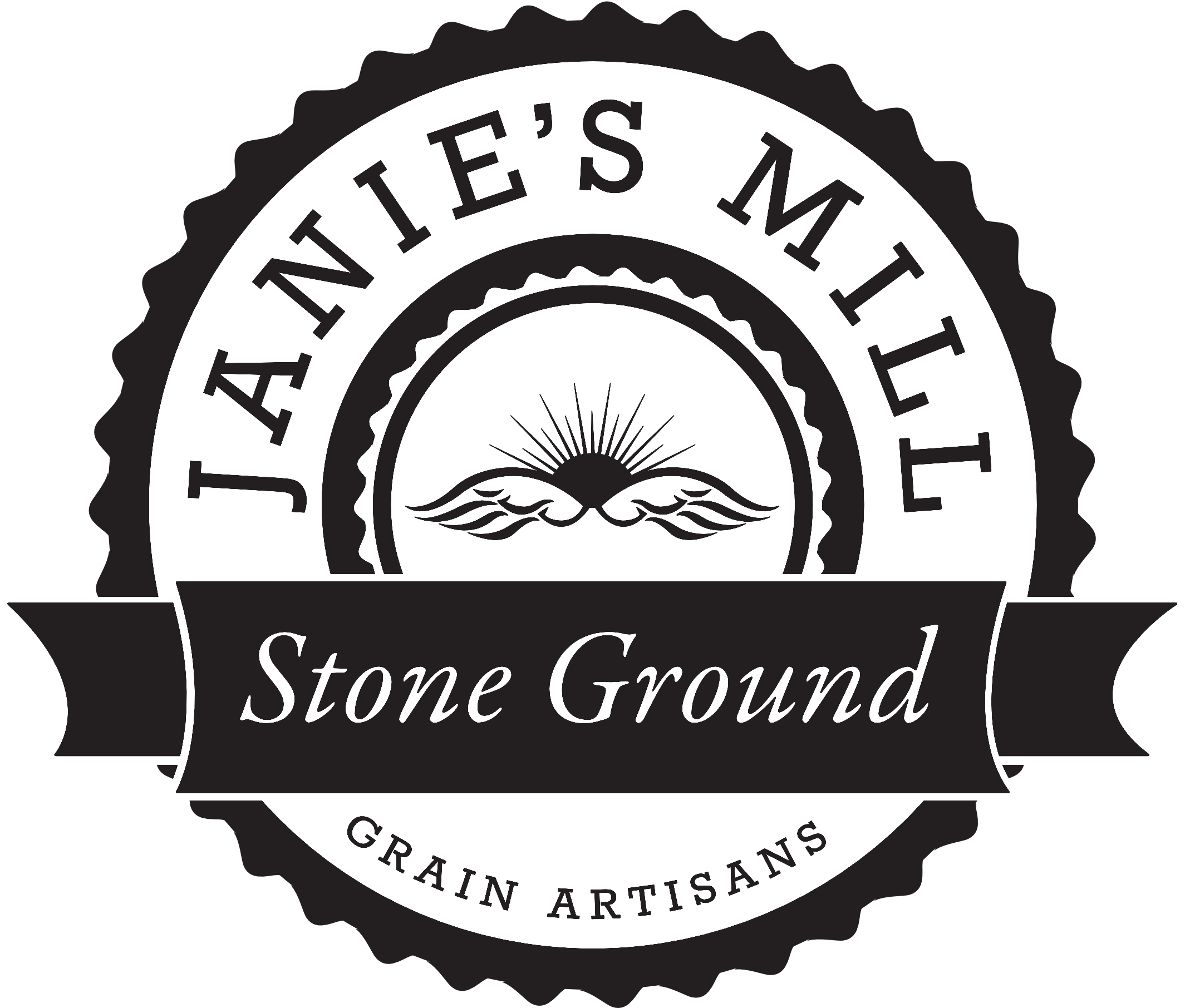 Logo For Janie's Mill that reads Janie's Mill, Stone Ground Grain Artisans