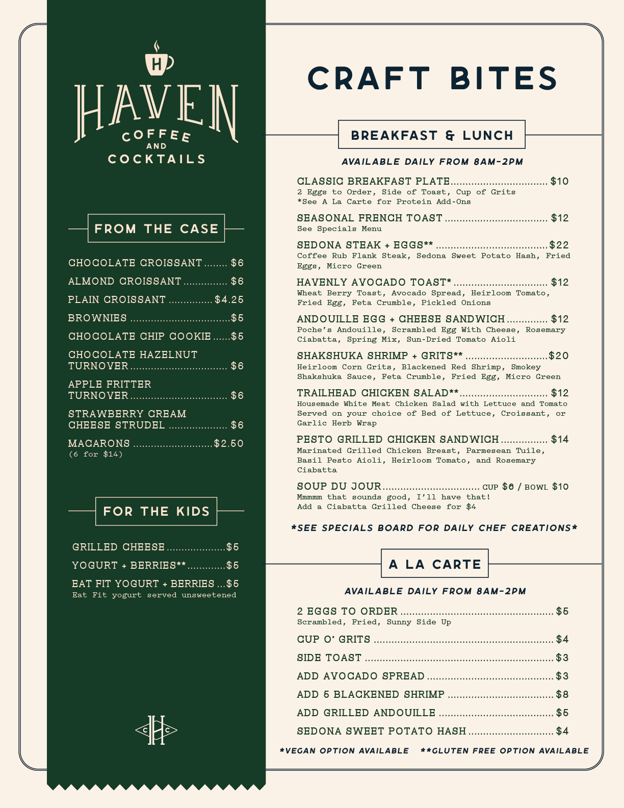 OUR MENU — Haven Coffee + Cocktails