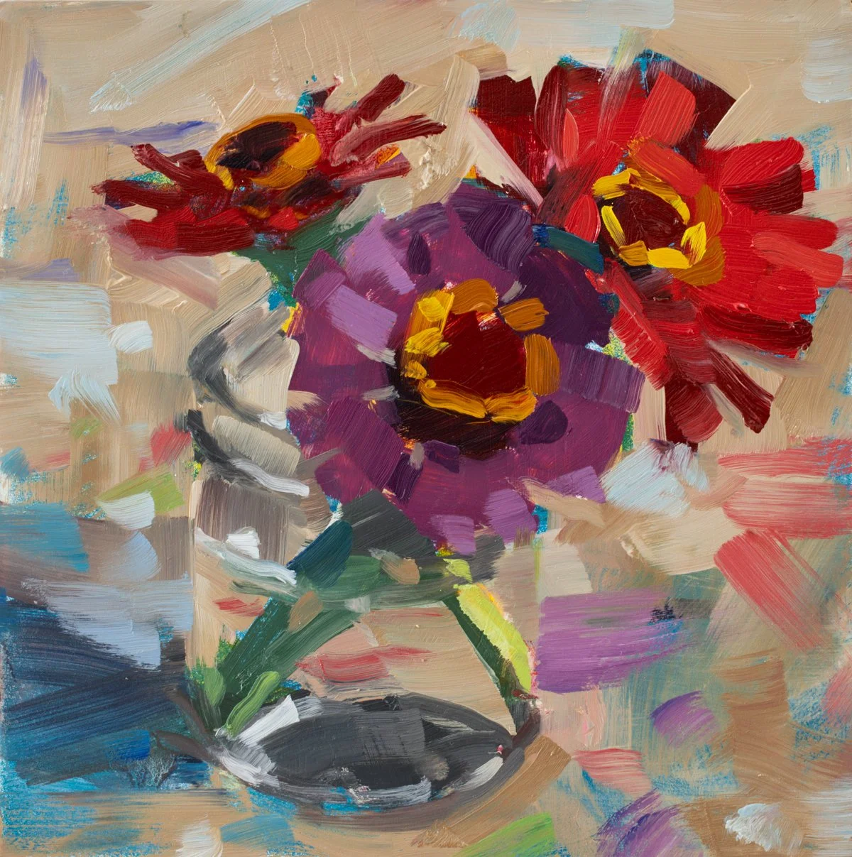 Mind Your Zinnias - Original Oil Painting