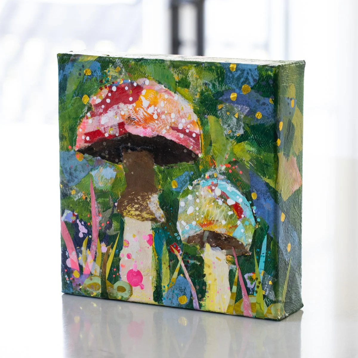 Mushroom Friends - Original Collage and Acrylic Painting
