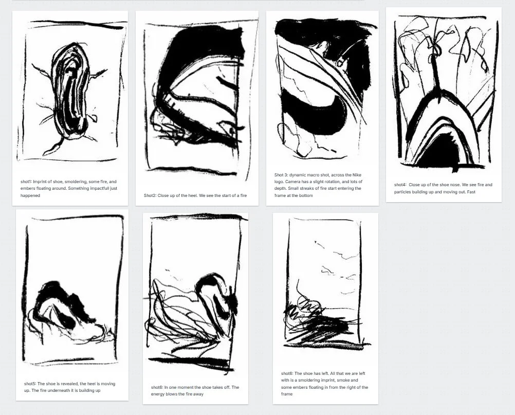 I always start a project with storyboarding, especially when it comes to abstract shots where you can spend hours wondering what the right shot is. A quick sketch tells it right away