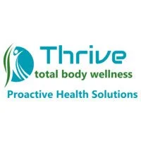 Thrive logo with a stylized human figure and leaves, with text 'Thrive total body wellness' and 'Proactive Health Solutions'