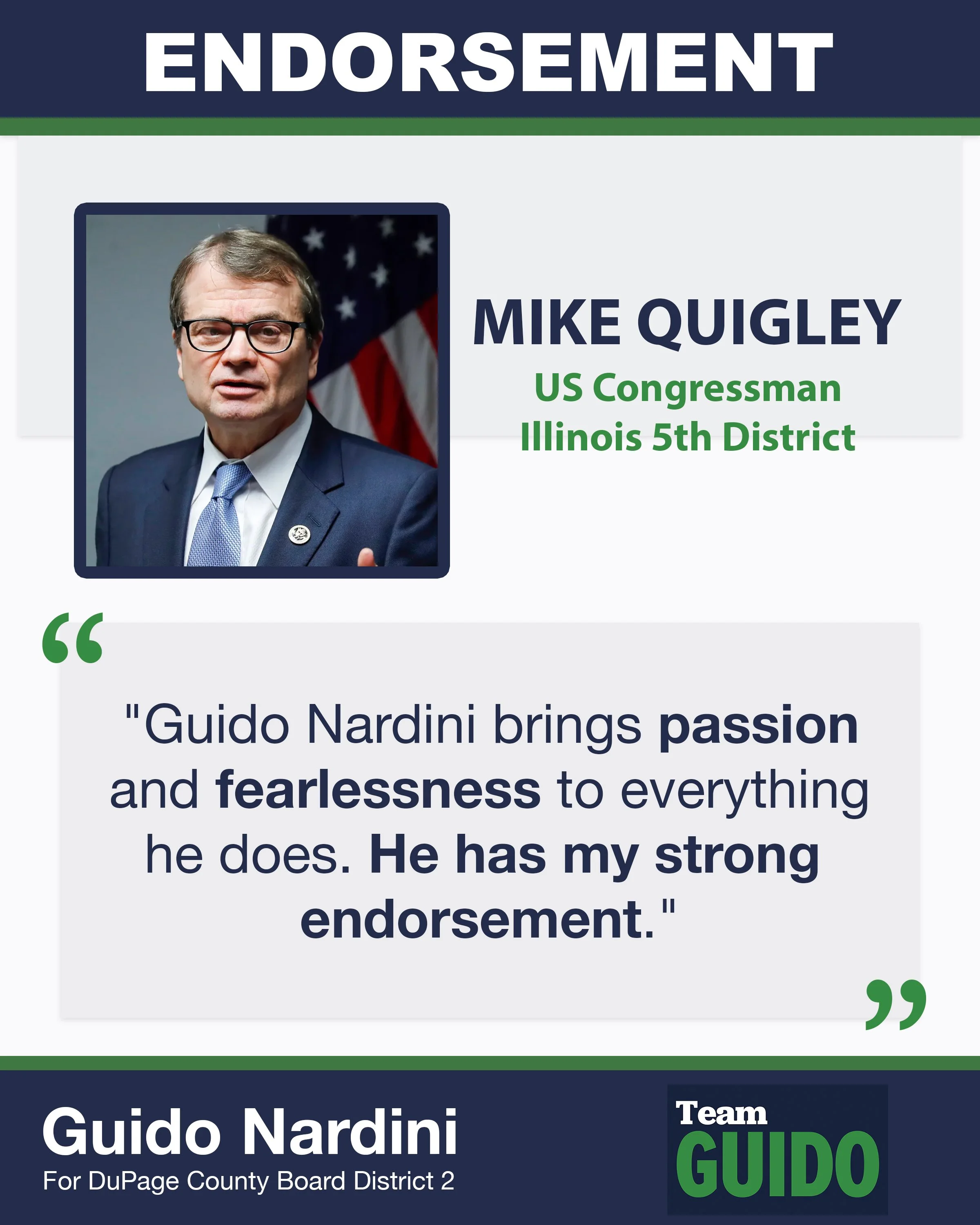Mike Quigley endorses Guido Nardini