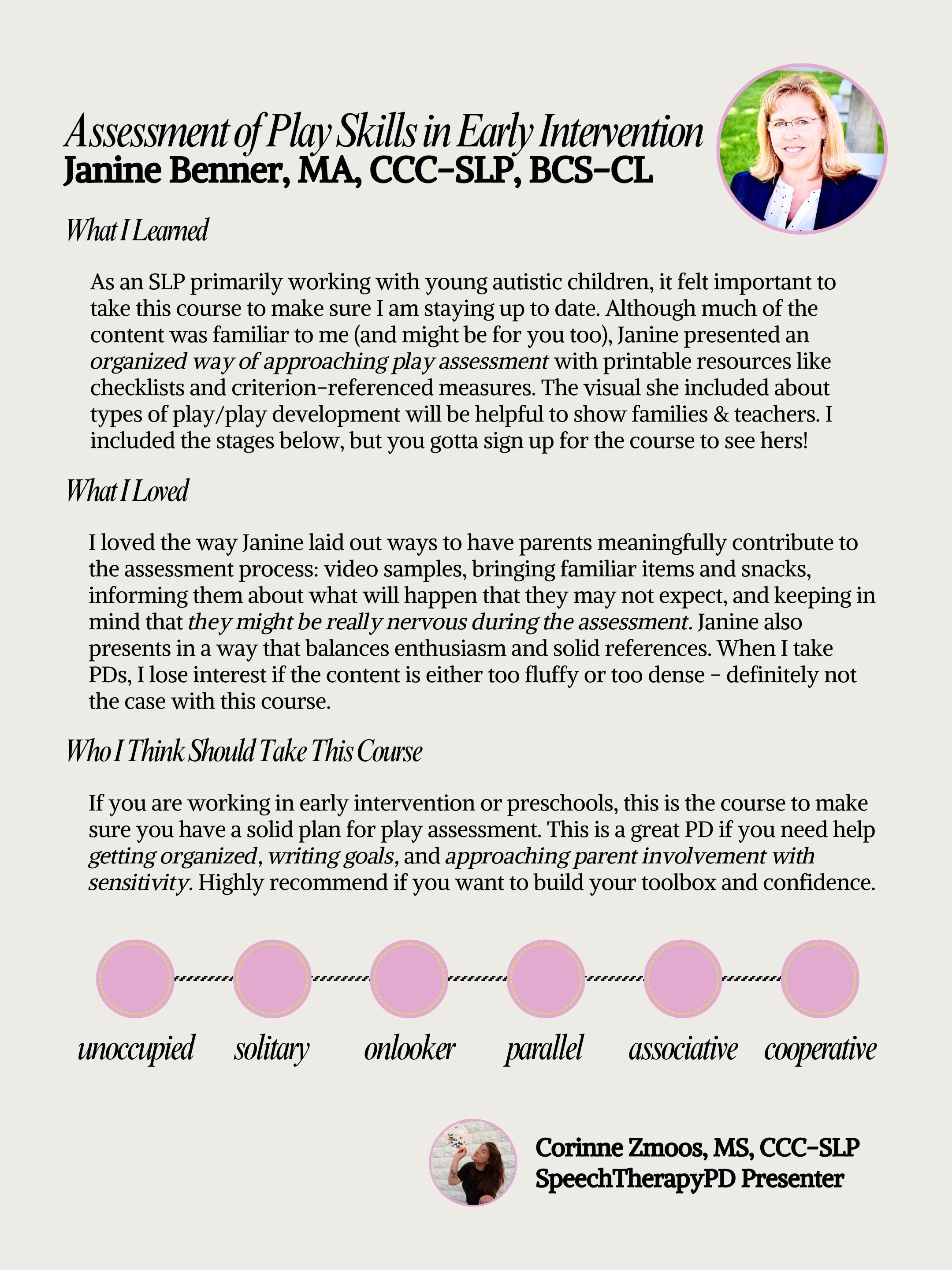 STPD course rundown: ‘Assessment of Play Skills in Early Intervention’ by Janine Benner