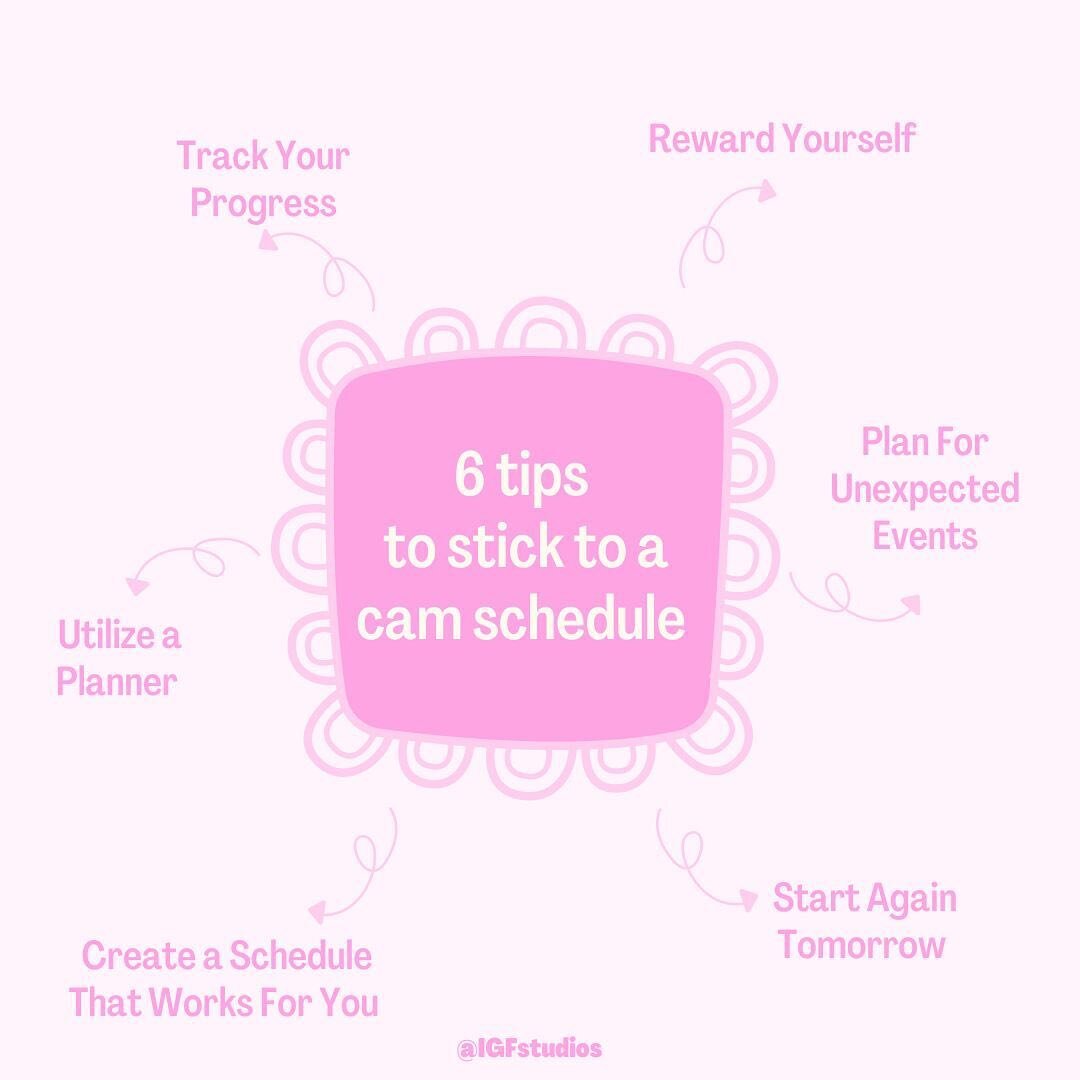 6 TIPS TO STICK TO A CAM SCHEDULE BY @urinternetgf_ 💞

Sticking to a cam schedule is one of the most essential keys to having a successful and long lasting career as a model. Curating a core audience who knows when to expect you can prevent you from